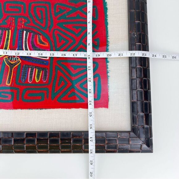 Vintage 1970s Panama Kuna Mola Indian Textile Tapestry Folk Art Two Birds Framed - Picture 11 of 11